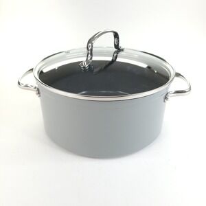 NuWave Duralon Blue 5 Qt. Ceramic Non-Stick Gray Stock Pot with Glass Lid